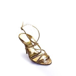 Donna Karan Collection Womens Gold Strappy Leather Heels Sandals Shoes Size 7